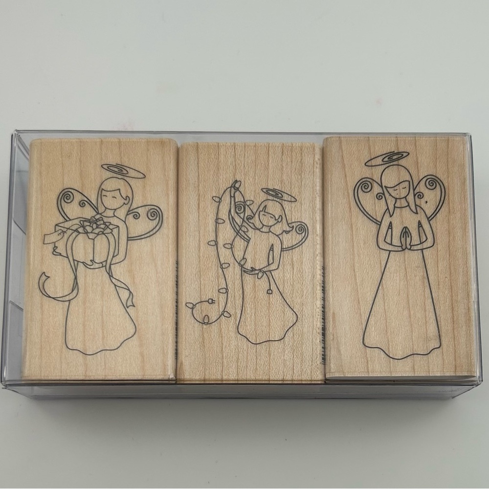 Hampton Art Set of 3 Angels Wood Mounted Stamps